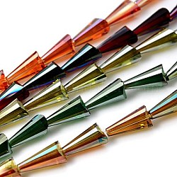 Abalorios de vidrio electrochapado, arco iris chapado, facetados, cono, color mezclado, 16x8mm, agujero: 1 mm