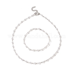 Pulseras elásticas de cuentas y conjuntos de collar de cuentas para mujer, con corneta trenzada de vidrio y cuentas de perlas de imitación de plástico abs, blanco, collar: 14.33 pulgada (36.4 cm), pulsera: 2 pulgada (5.2 cm)