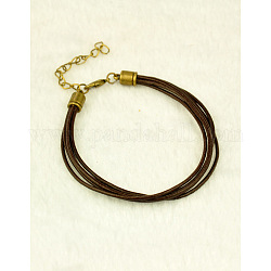Cowhide Leather Cord Bracelets, with Alloy Lobster Claw Clasps, Coconut Brown, 195mm