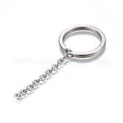 304 Stainless Steel Split Key Ring Clasps, For Keychain Making, with Extended Cable Chains, Stainless Steel Color, 86mm, Ring: 32x3mm