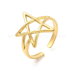 Ionenplattierung (IP) 304 Manschettenfingerringe aus Edelstahl, Hohlstern-offene Ringe für Damen, echtes 18k vergoldet, Innendurchmesser: 18 mm