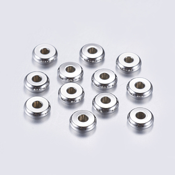 304 Edelstahl-Abstandhalter-Perlen, Flachrund, Edelstahl Farbe, 6x2 mm, Bohrung: 1.8 mm