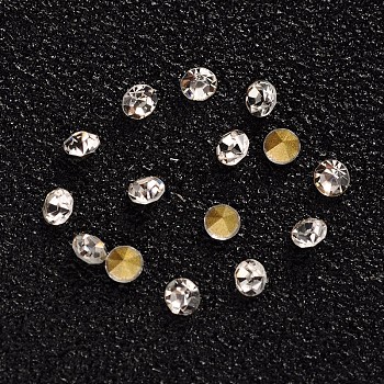 Diamante de imitación de cristal en punta, diamante facetado, espalda plateada, cristal, 2x2mm, aproximamente 1440 unidades / bolsa