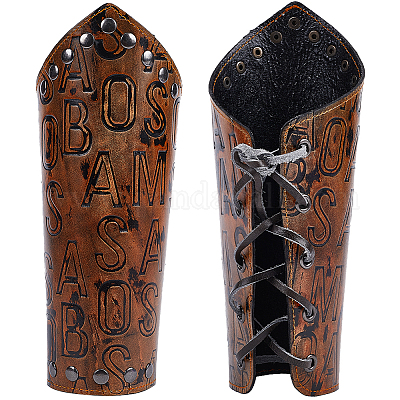 Wholesale GORGECRAFT 2PCS Leather Arm Guards Medieval Leather Gauntlets Wristband Alphabet Embossing Armour Bracers Retro Gothic Adjustable Leather Arm Armor Cuff for Halloween Knight Cosplay Costume ...