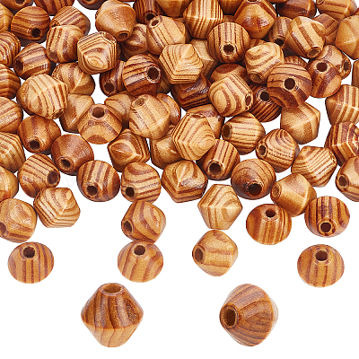 OLYCRAFT 100pcs Natural Wood Beads Faceted Geometric Wood Beads 16mm Wooden  Spacer Beads Bicone Wooden Beads for Jewelry Making Bracelets Necklace
