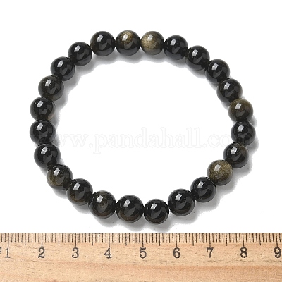 Natürliche golden glänzende Obsidian Perlen Stretch Armbänder&nbsp;BJEW-K212-B-020-1