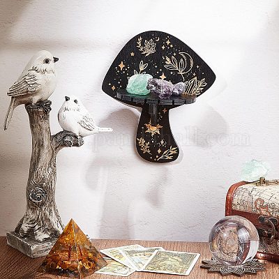 Creatcabin Présentoir En Cristal étagères Murales En Cristal Champignon Rustique Support A Main En Bois Etageres Flottantes Presentoir De Rangement Pour Objets De Sorcellerie Pour Roche Pierres Precie