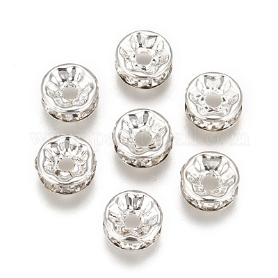 200pcs Rondelle Alloy Rhinestone Spacer Beads Charms for Jewelry Making 