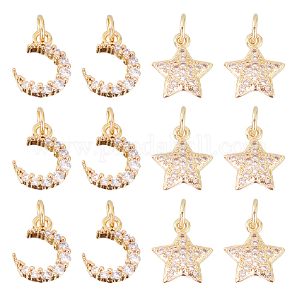 Nbeads 12Pcs 2 Styles Brass Micro Pave Clear Cubic Zirconia Charms ZIRC-NB0001-51G-1