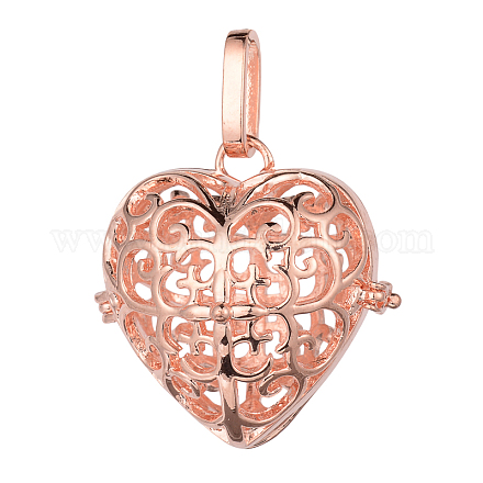 Brass Hollow Heart Cage Pendants KK-E662-21RG-NR-1