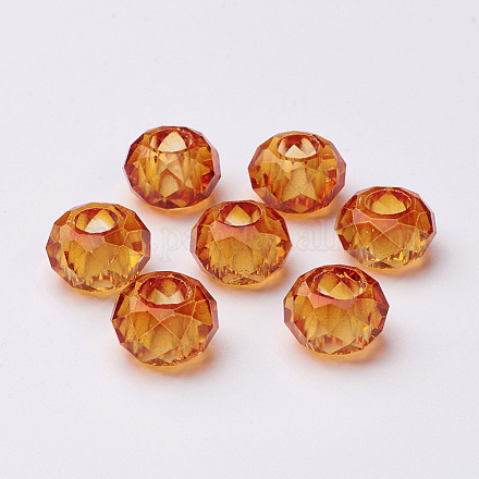 Fascinant sans noyau métallique rondelle breloque orange foncé verre grand trou perles européennes s'adapte aux bracelets et colliers X-GDA007-60-1