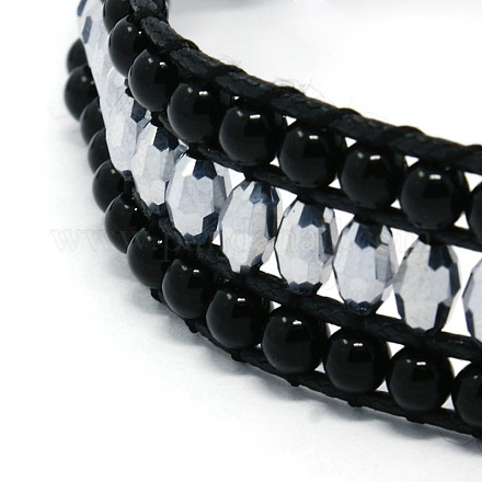 Jolis bracelets en perles d'agate noires X-BJEW-F059-01-1