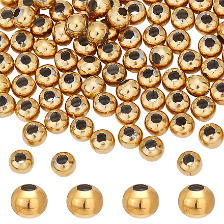 DICOSMETIC 100Pcs Golden Plated Round Bead Loose Ball Bead 6mm Smooth Round Bead Round Vacuum Plating Beads Larger Hole Bead European Stainless Steel Bead for DIY Jewelry Making Craft STAS-DC0010-56B-1