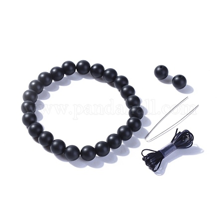 Bracelets élastiques de perles rondes en pierre noire naturelle BJEW-JB04174-05-1
