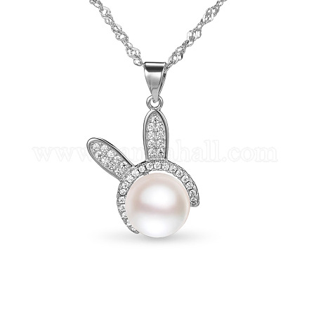 Shegrace mignon 925 pendentif en argent sterling collier plaqué lapin pendentif avec perle d'eau douce JN76A-1