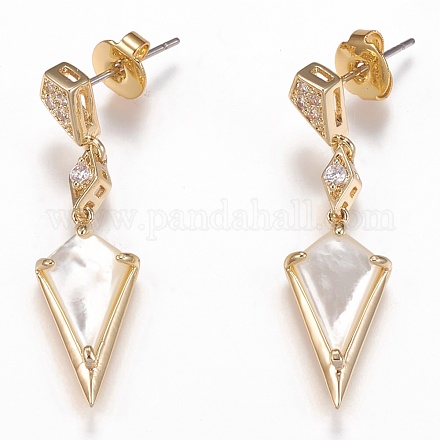 Brass Micro Pave Clear Cubic Zirconia Dangle Stud Earrings EJEW-F259-01B-G-1