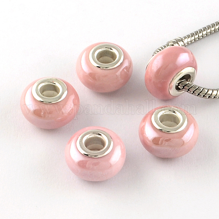 Rondelle pearlized porcellana fatti a mano perle europee X-PORC-R042-D10-1