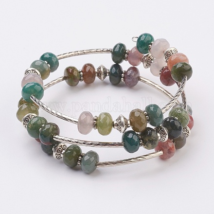 Natural Indian Agate Beads Wrap Bangles BJEW-JB03578-03-1