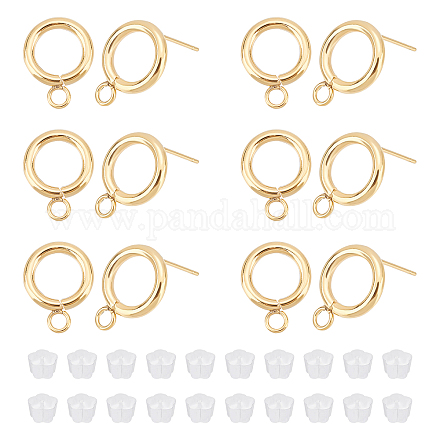 UNICRAFTALE 20pcs Real 24K Gold Plated Round Earring Stainless Steel Stud Earring with 30pcs Plastic Ear Nuts 16.5mm Hypoallergenic Earrings Posts with Horizontal Loops for Jewelry Making STAS-UN0038-68-1