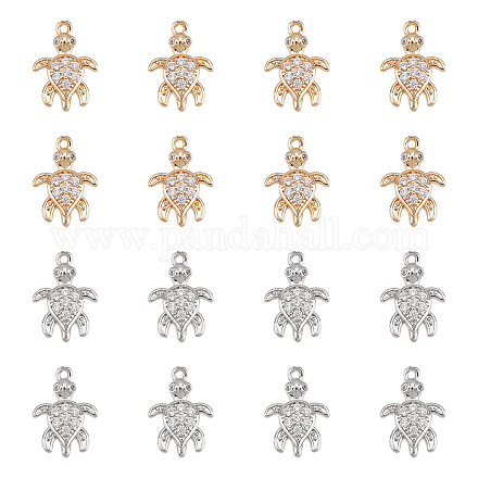 SUPERFINDINGS 16Pcs 2 Colors Cubic Zirconia Pendant Charms 15.5x11x3mm Turtle Jewelry Charms Brass Tortoise Pendant Sea Turtle Dangle Pendants for DIY Necklace Bracelet Jewelry Making Hole: 1mm ZIRC-FH0001-35-1
