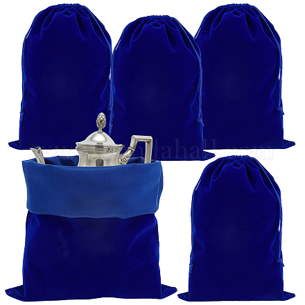 Ph pandahall 5 pièces sacs à cordon en velours bleu TP-WH0019-02-1