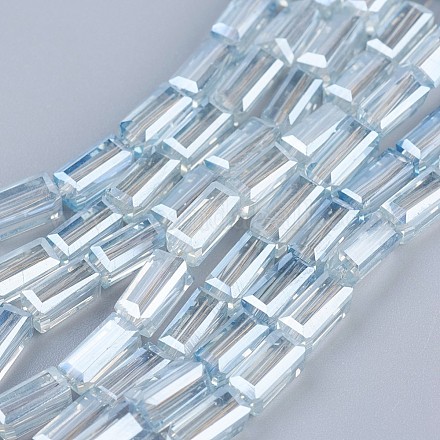 電気メッキガラスビーズセット  パール光沢メッキ  多面カット  直方体の  ライトシアン  6.5~7x3~3.5x3~3.5mm  穴：0.5mm  約80個/連  20.6~22インチ（52.5~56cm） EGLA-F123-3x6mm-PL-A03-1