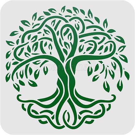 FINGERINSPIRE Tree of Life Pattern Stencils Decoration Template (8x8 inch) Plastic Tree Drawing Painting Stencils Square Reusable Stencils for Painting on Wood DIY-WH0172-391-1