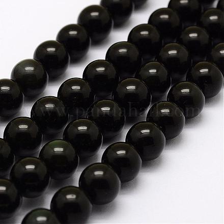 Natürliche grüne Augen Obsidian Perlen Stränge G-G685-12mm-1