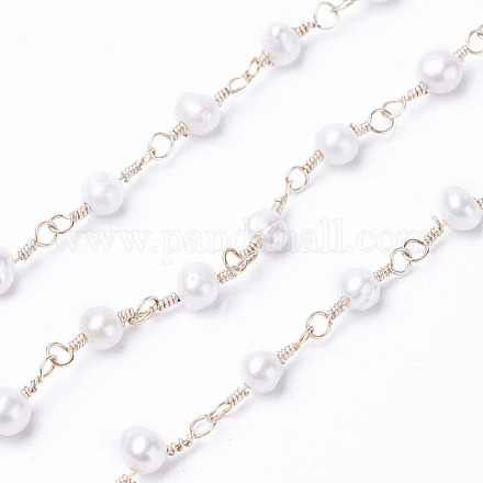 Cadenas de perlas naturales hechas a mano KK-I651-04G-1