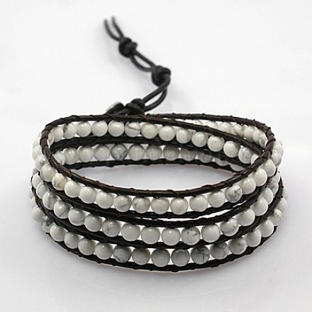 Fashion Triple Wrap Style Gemstone Bracelets BJEW-J058-05-1