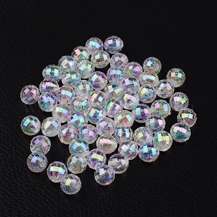 Faceted Eco-Friendly Transparent Acrylic Round Beads TACR-K001-6mm-22-1