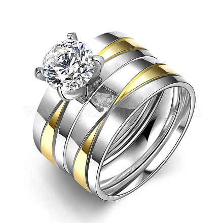 Romantic 316L titanium steel cubic zirconia pareja anillos para mujeres RJEW-BB06986-8A-1
