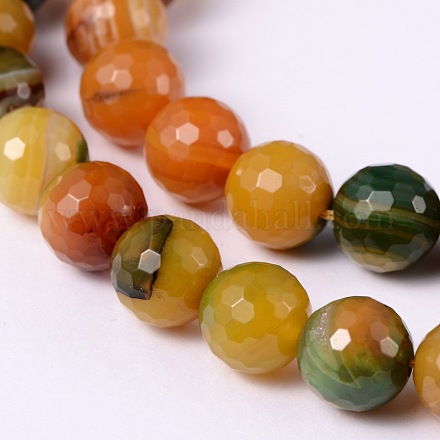 Faceted Natural Striped Agate/Banded Agate Round Bead Strands G-L377-03-12mm-1