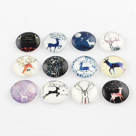 Half Round/Dome Christmas Reindeer/Stag Pattern Glass Flatback Cabochons for DIY Projects X-GGLA-Q037-12mm-40-1