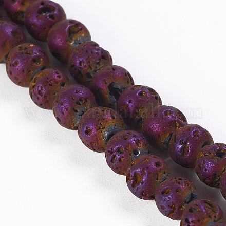 Electroplated Natural Lava Rock Beads Strands G-K259-60B-1