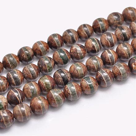 Natural Tibetan Striped Pattern dZi Agate Beads Strands G-F354-13-1