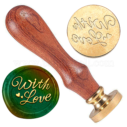 DELORIGIN Wax Seal Stamp Textual with Love Embossed Stamp Sealing Vintage Elegant Removable Brass Seal Wood Handle Wedding Invitations Envelopes Gift Packing Decoration Craft Adhesive Waxing AJEW-WH0208-983-1