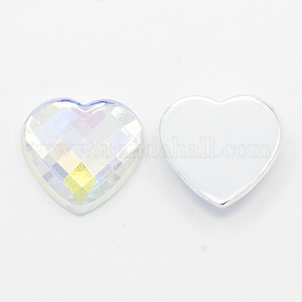 Coeur à facettes couleur ab claire ab acrylique strass cabochons à dos plat accessoires de vêtement X-GACR-D005-1
