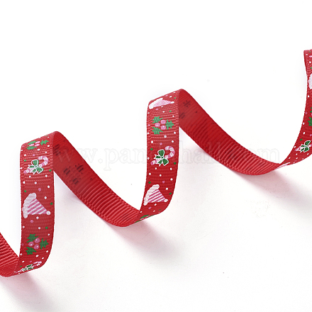ポリエステルグログランリボン  クリスマステーマ  ジュエリー作りのための  レッド  3/8インチ（10mm）  100ヤード/ロール（91.44メートル/ロール） SRIB-I004-12B-1