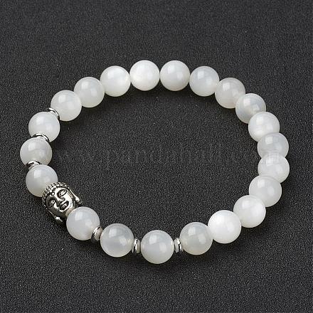 Natural White Moonstone Stretch Bracelets BJEW-JB02815-02-1