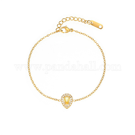 Tropfenförmiges Gliederarmband mit kubischen Zirkonia und goldenen Kabelketten aus Edelstahl DH6731-3-1