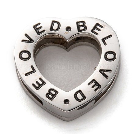 304ステンレス鋼スライドチャーム  エナメルスタイル  バレンタインデーのために  愛の言葉を持つ心  ステンレス鋼色  12x12x3.5mm  穴：8x1.5mm STAS-P270-01G-1