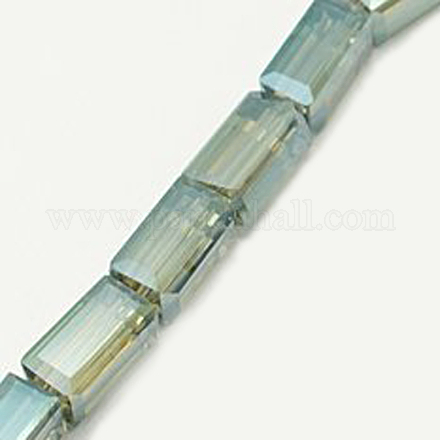 電気メッキガラスビーズ  フル虹メッキ  多面カット  直方体の  淡いターコイズ  12x6x6mm  穴：1mm EGLA-J023-12x6mm-08-1
