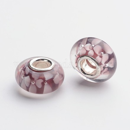 Perles européennes vernissées à gros trou manuelles X-LPDL-F003-14-1