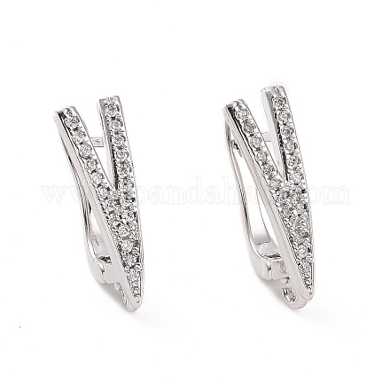 Brass Micro Pave Clear Cubic Zirconia Hoop Earring Findings with Latch Back Closure KK-D086-09P-1