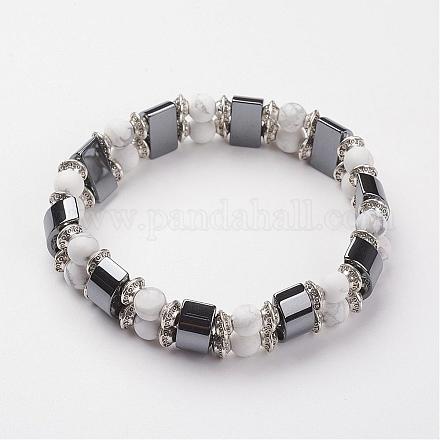 Bracelets extensibles avec perles en hématite synthétiques sans magnétiques BJEW-JB02828-03-1