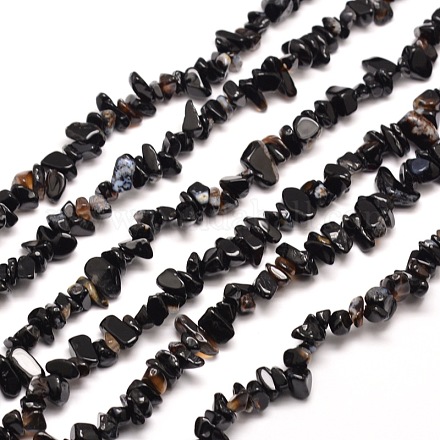 Natural Black Onyx Chip Bead Strands Dyed & Heated X-G-M205-43-1