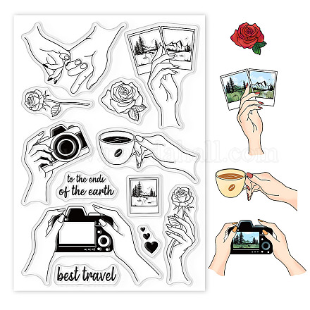 Globleland hand holding items clear stamps photography landscape silicon clear stamp seals for cards making diy scrapbooking photo journal album decoration DIY-WH0167-56-932-1