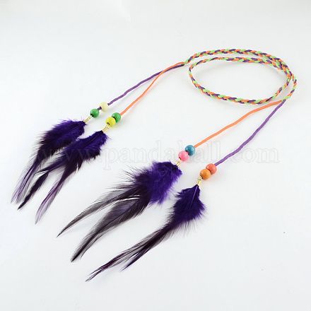 Diademas de cordón de ante trenzado de plumas teñidas para mujer OHAR-R183-02-1