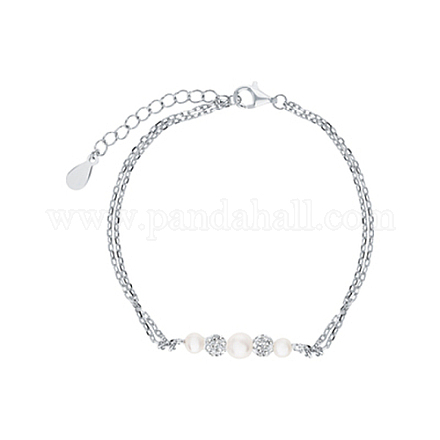 Rhodium Plated 925 Sterling Silver Imitation Pearl Beads Link Bracelets ZE3556-1